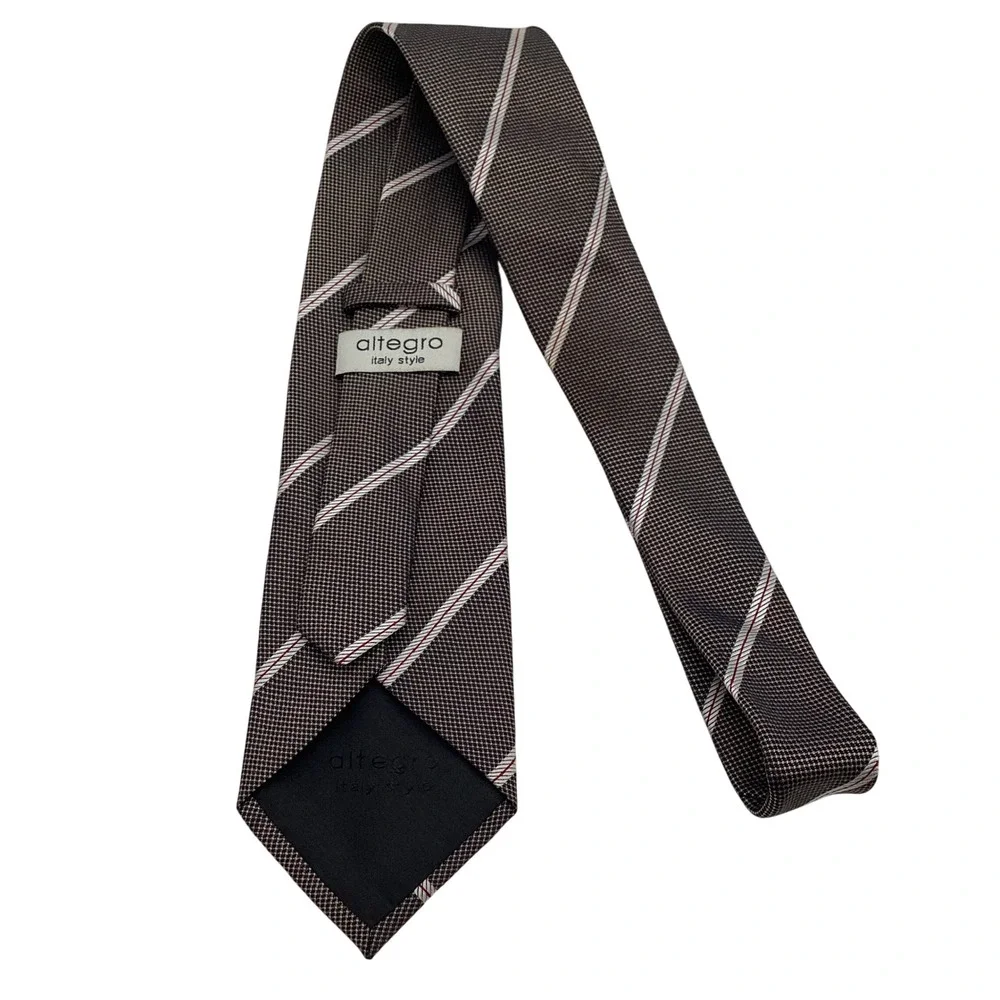 Altegro Italy Style Mens Silk Tie‎ Brown Red White Striped Pattern Necktie